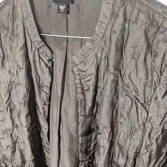 Eileen Fisher 100% Silk Taupe Silver Open Evening Jacket Medium 10/12 EUC - Picture 5 of 9